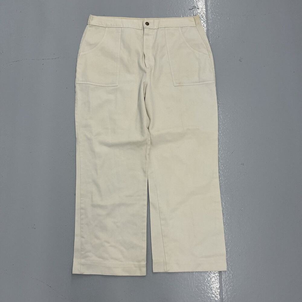 Vintage 70s JTF White Cotton Wide Leg Workwear Pants 36x27